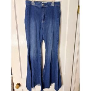 Free People We The Free Just Float On Flare Jeans Blue High Rise Bell Bottom 29
